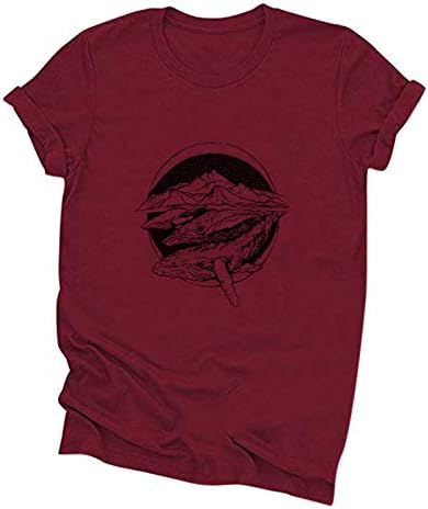 שאן-ים אוקיינוס בעלי החיים גרפי חולצה לאישה לווייתן מודפס חולצה צווארון עגול מכנסיים קצרים שרוול טי טוניקת חולצות חולצה