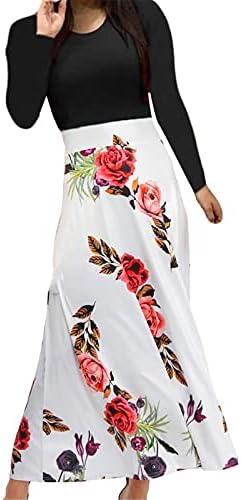 שמלת מקסי של Adowbew לנשים בתוספת גודל הדפס פרחוני אלגנטי שרוול קצר שמלה ארוכה שמלת המותניים של אימפריה אימפריה צוואר