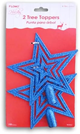 חג המולד סגנון חג סגנון נצנצים כחול מיניאטורה 5 נקודות עץ כוכבים סט טופר - 2 ספירה - 6 x 6 אינץ ', זהב