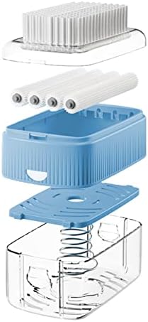 Qoyntuer קופסת סבון מקצפת עם מארז בועת רולר לכביסה, מתקן אחסון לניקוי סבון, מברשת מתקן בר נייד, שומר על הכחול היבש